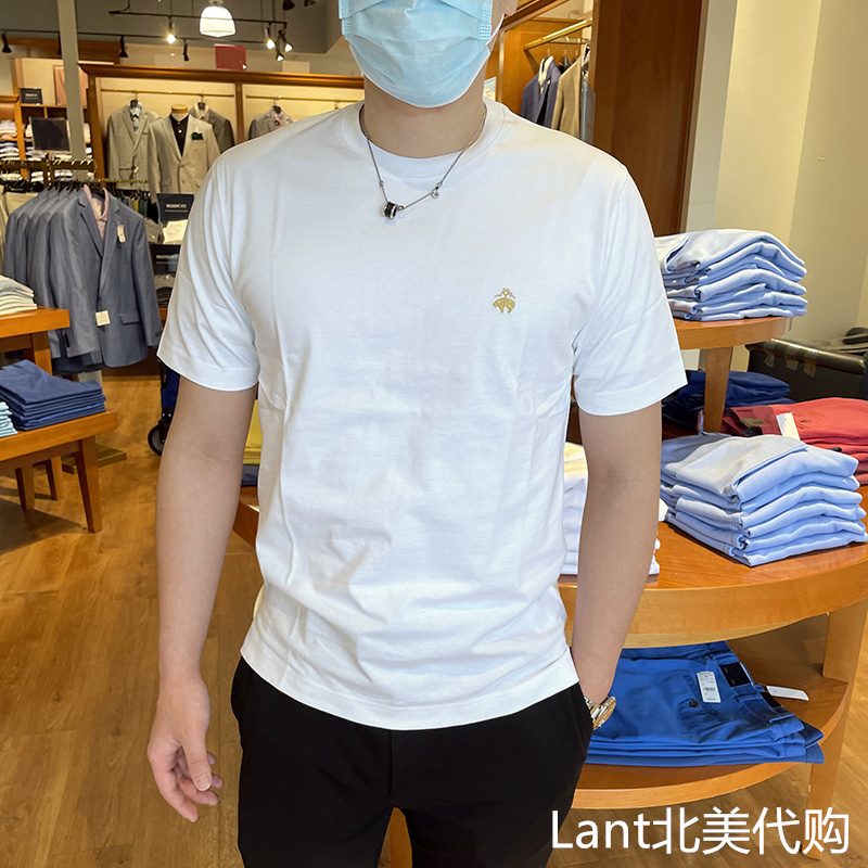 代购Brooks Brothers/布克兄弟男装t恤纯色男士纯棉圆领T恤短袖夏