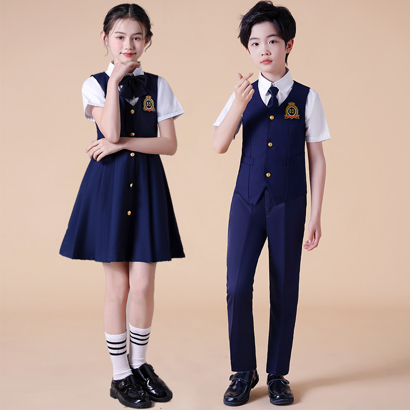 儿童演讲朗诵中小学生合唱演出服校服英伦风马甲套装民族服装