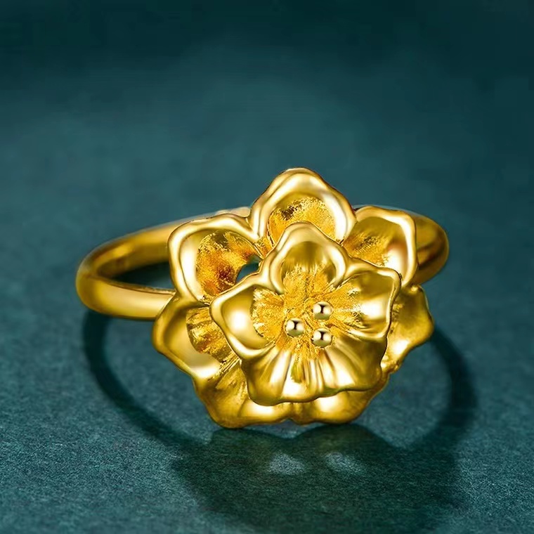 金六福吉祥足金牡丹牡丹花花戒指amzdd0071定价黄金戒指