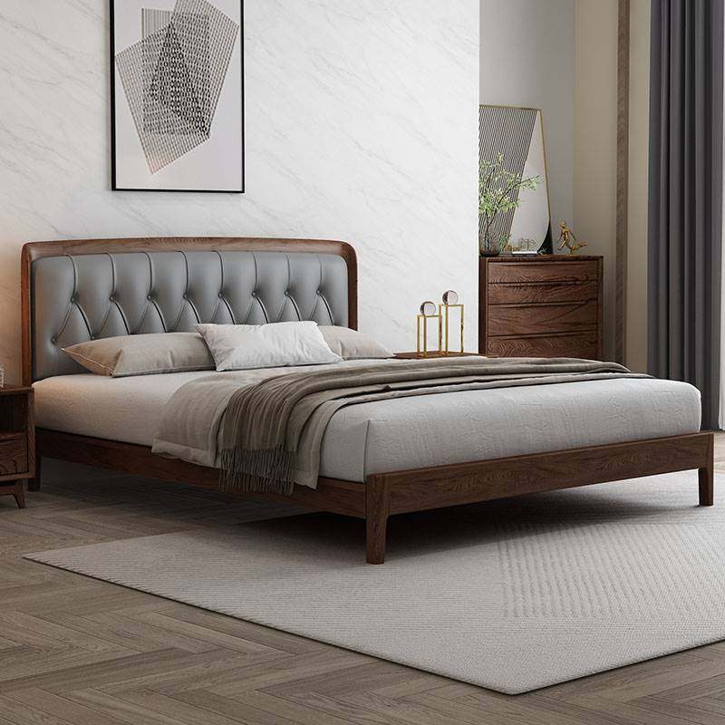 慕思北美黑胡桃木床北欧全实木家具轻奢双人床婚床1.5米1.8米现代