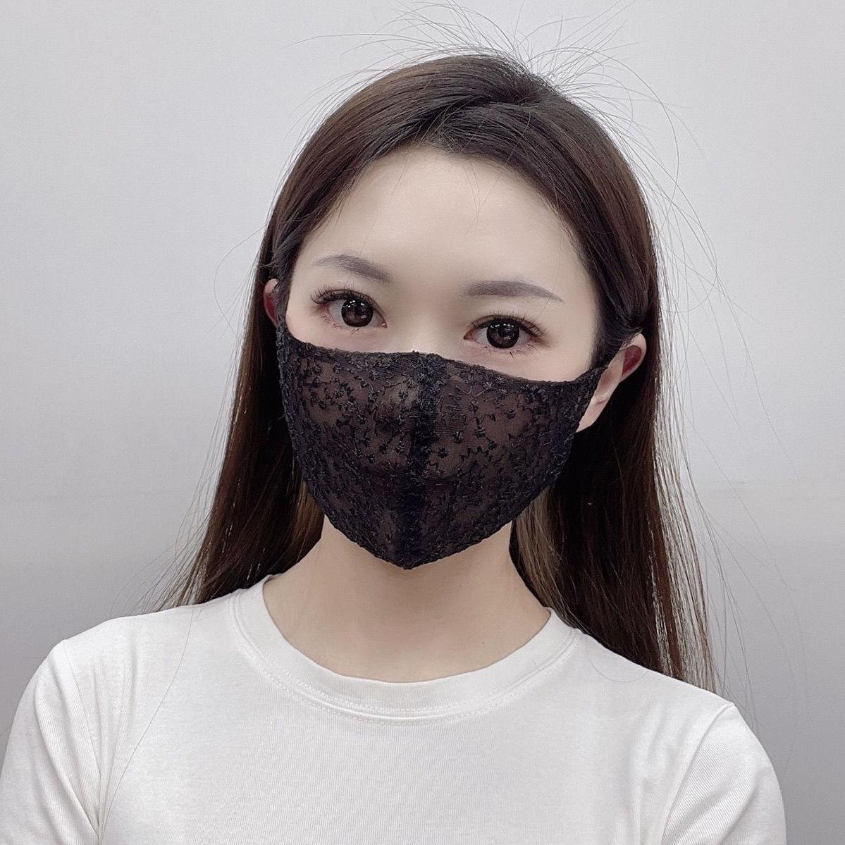 夏季防晒口罩成人女款外面刺绣里面网纱超薄口罩