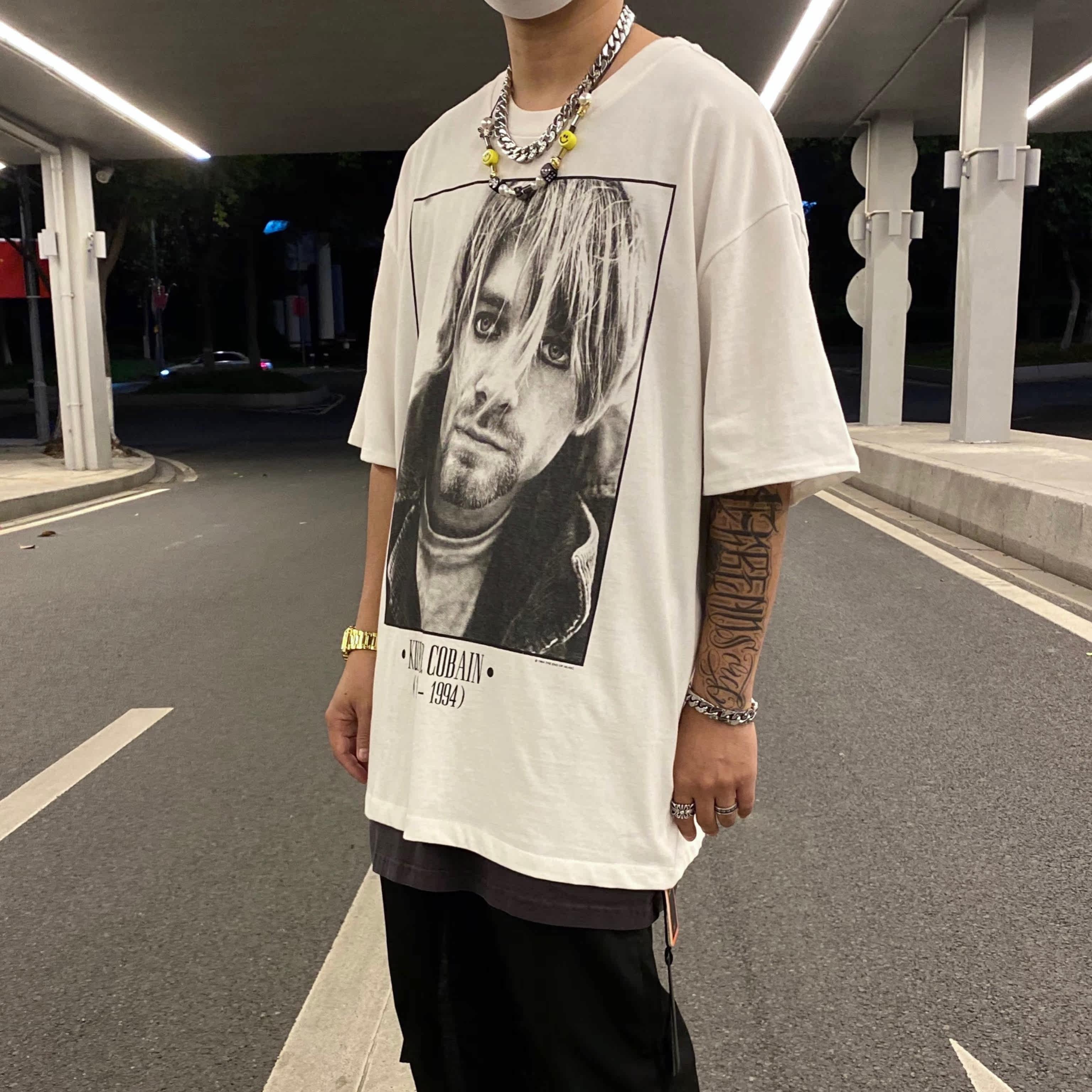 trend高街fog柯本kurtcobain摇滚乐队复古人像印花t恤