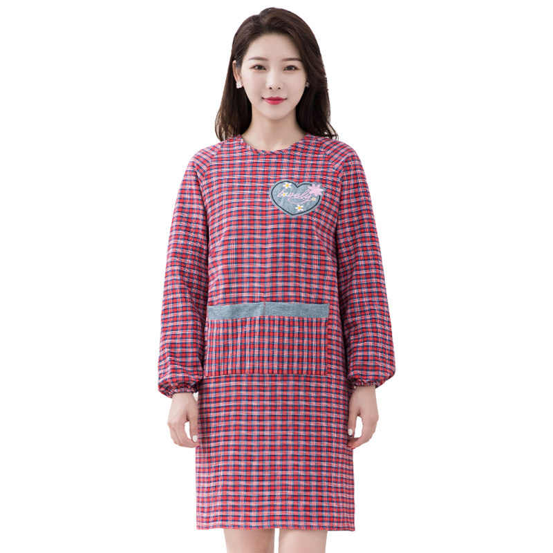 加厚棉布爱心长袖罩衣围裙家用厨房做饭男女围裙