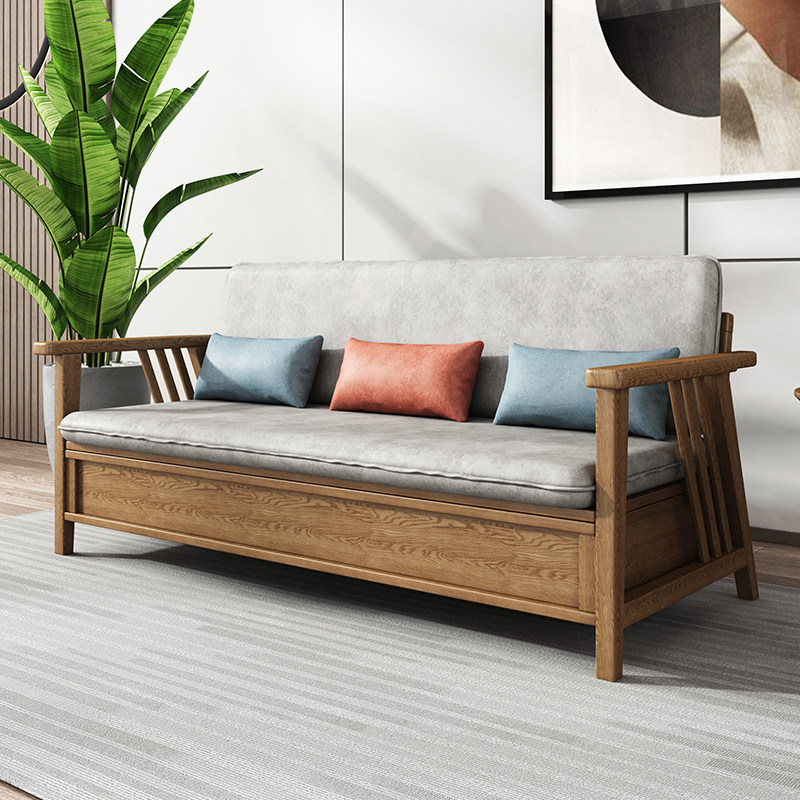 冬夏两用实木沙发白蜡木新中式储物高箱组合实木沙发