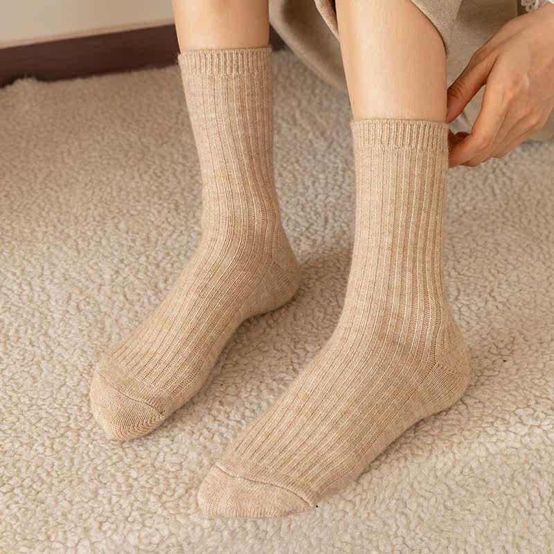 【袜子女加厚简约ins麻花秋冬保暖中筒女袜冬季日系糖果色棉袜】