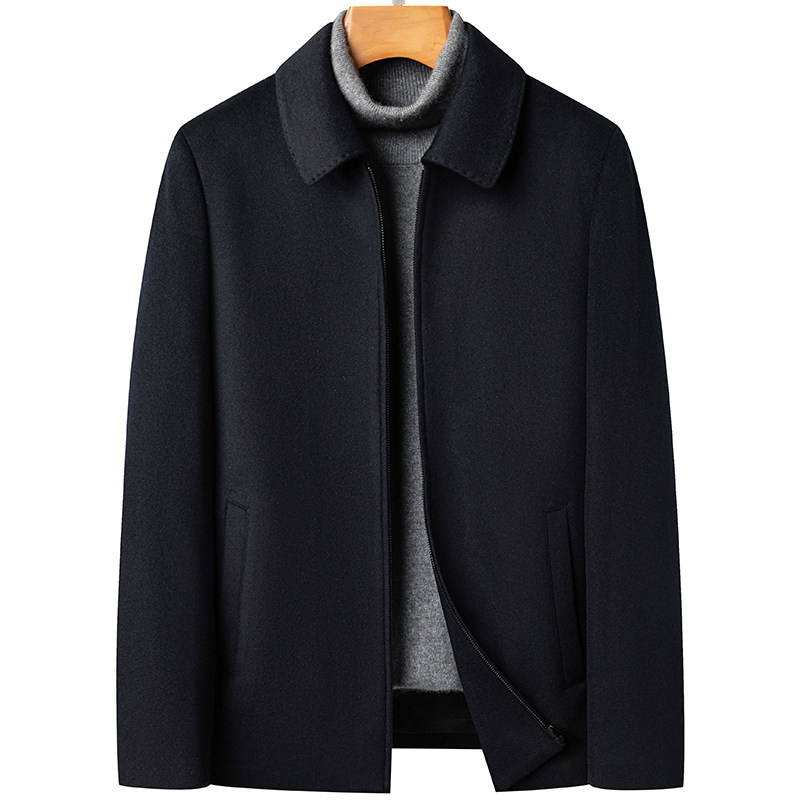 皮尔卡丹纯羊毛夹克秋冬中老年男装短款羊绒茄克夹克