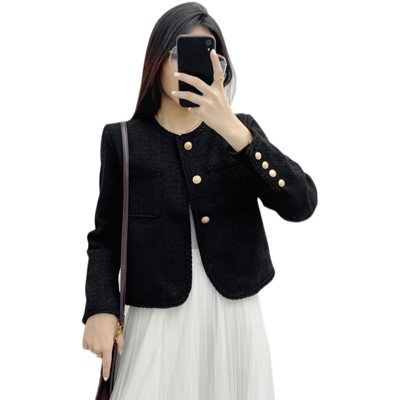 欧阿玛施女装专柜正品2022年秋新款纯色长袖开衫小香风短款外套女