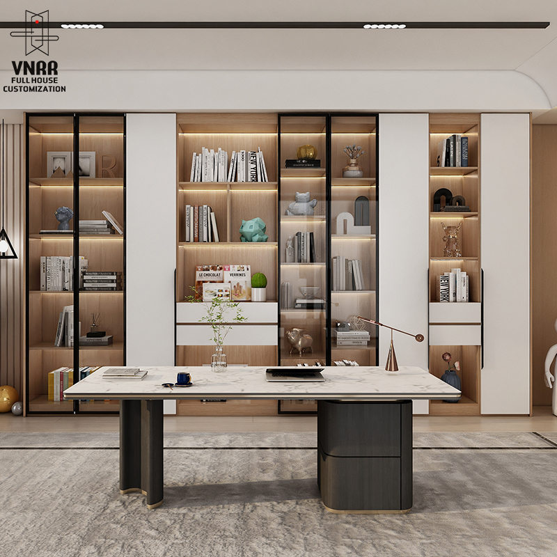 书柜一体整墙轻奢家用客厅书架玻璃门展示柜落地单个书柜