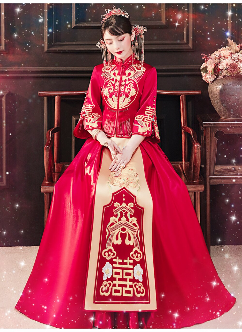 古装气质结婚礼结婚贵显高贵显刺绣秀禾国风中国礼服