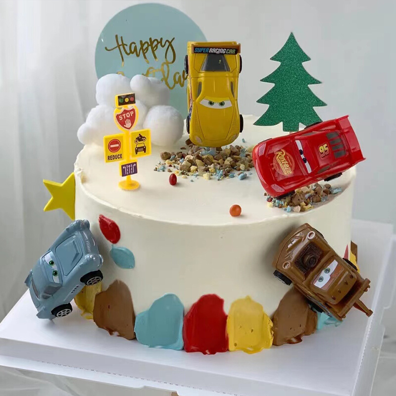 儿童节蛋糕装饰汽车动员卡通小汽车摆件烘焙甜品台生日蛋糕装饰