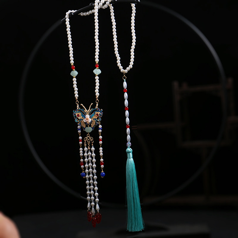 古装汉服璎珞背云配饰明制古风马面裙长款流苏项链