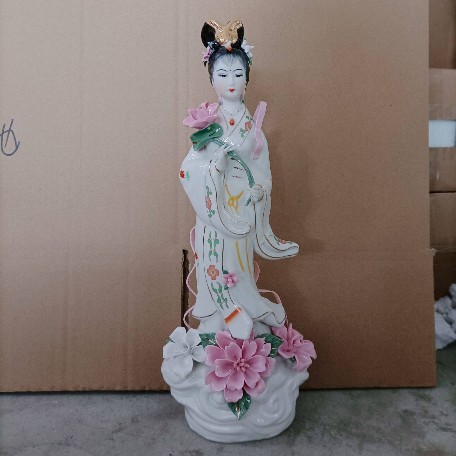 陶瓷何仙姑神像16寸仙女神像八仙过海佛像家居摆件