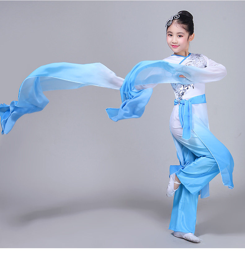 新款儿童水袖舞蹈服装古典舞采薇演出服惊鸿舞飘逸水墨民族表演服