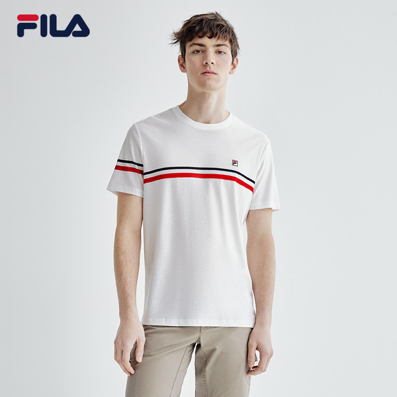 fila斐乐官方男子短袖夏季新款条纹商务圆领运动t恤