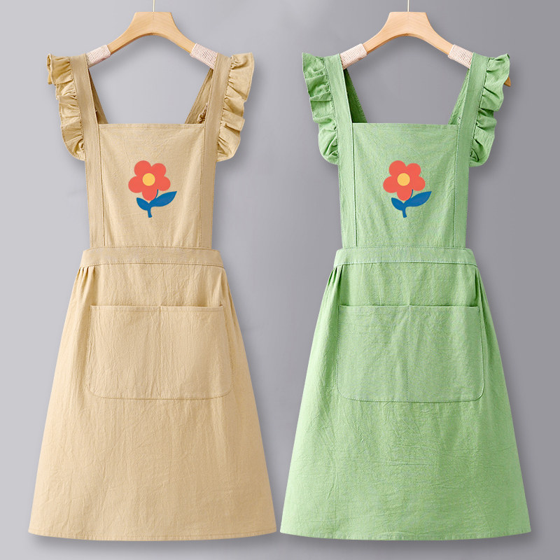 夏天薄款围裙纯棉做饭2023新款可爱爱定制logo围裙