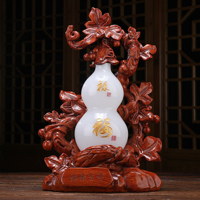 吉祥葫芦摆件天然玉石艺术品客厅电视柜旁边中式摆件