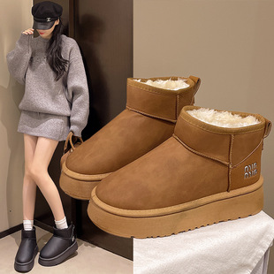 周冬雨同款mini皮毛一体雪地靴男女款保暖防滑加绒短筒棉鞋冬ak