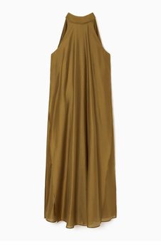 COS Women's Loose Fit Racer Neck A-Line Dress Khaki 2024 Summer New Product 1226796002