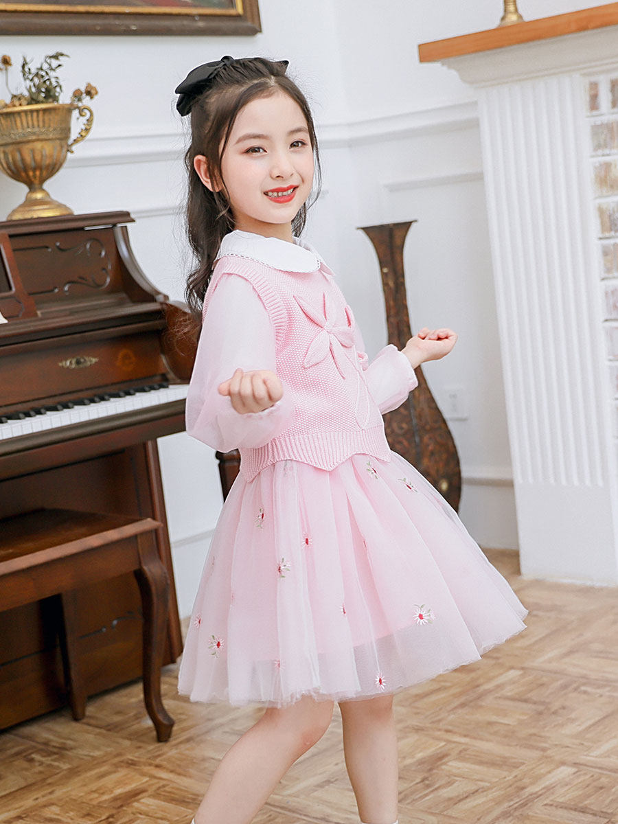 女童春装新款连衣裙儿童公主小女孩4毛衣5两件套套装
