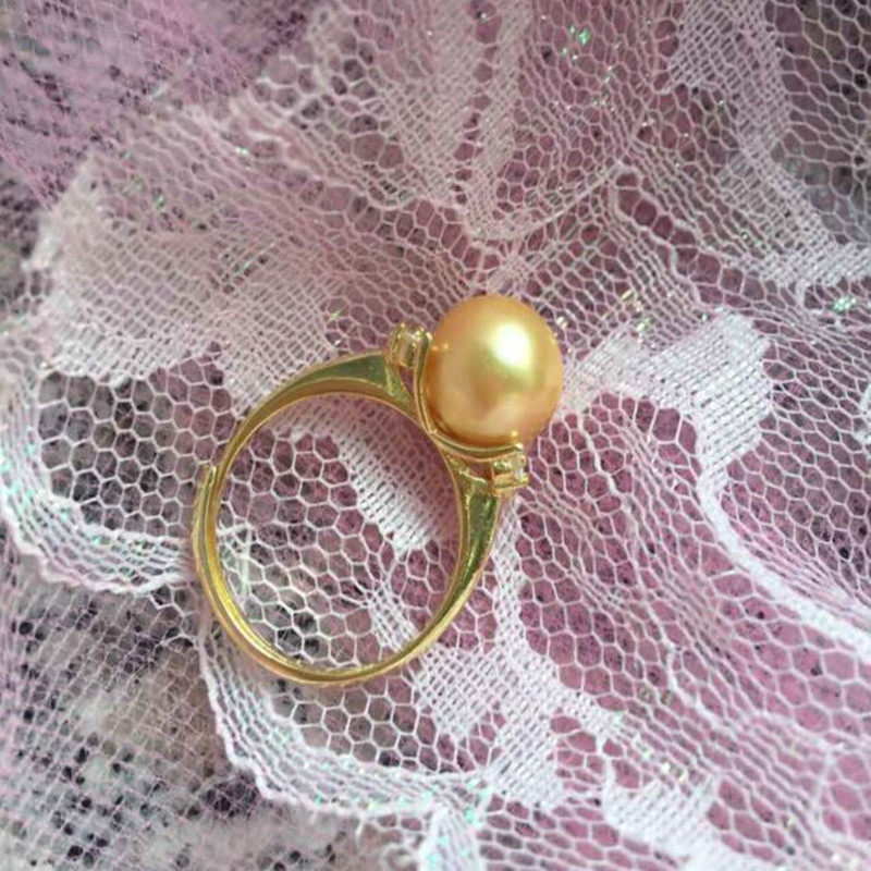 天然淡水珍珠母贝珠金色色正圆指环