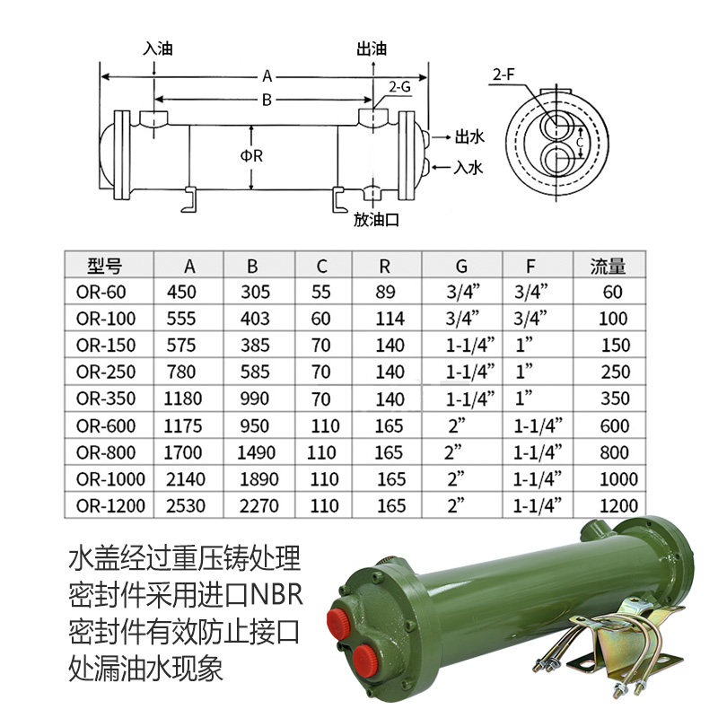 列管式水冷却器液压油水换热器or-60液压机