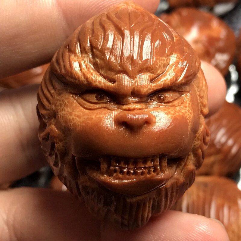 橄榄抖音同款雕刻猴头单粒齐天大圣文玩手把40mm手串