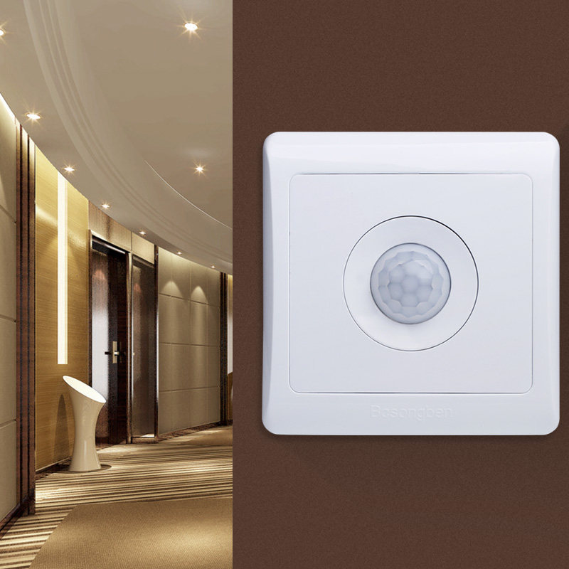 松本86型人体感应开关面板大功率led灯红外线智能带光控楼道延时