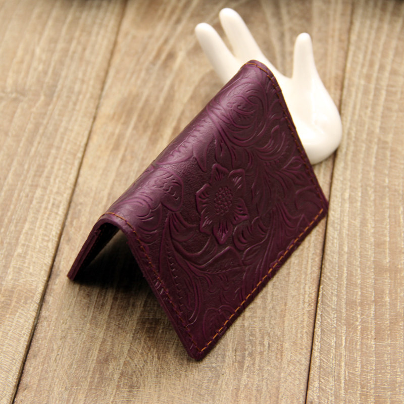 牛皮手工草头唐草头皮夹驾照零钱钱包女士迷你卡包