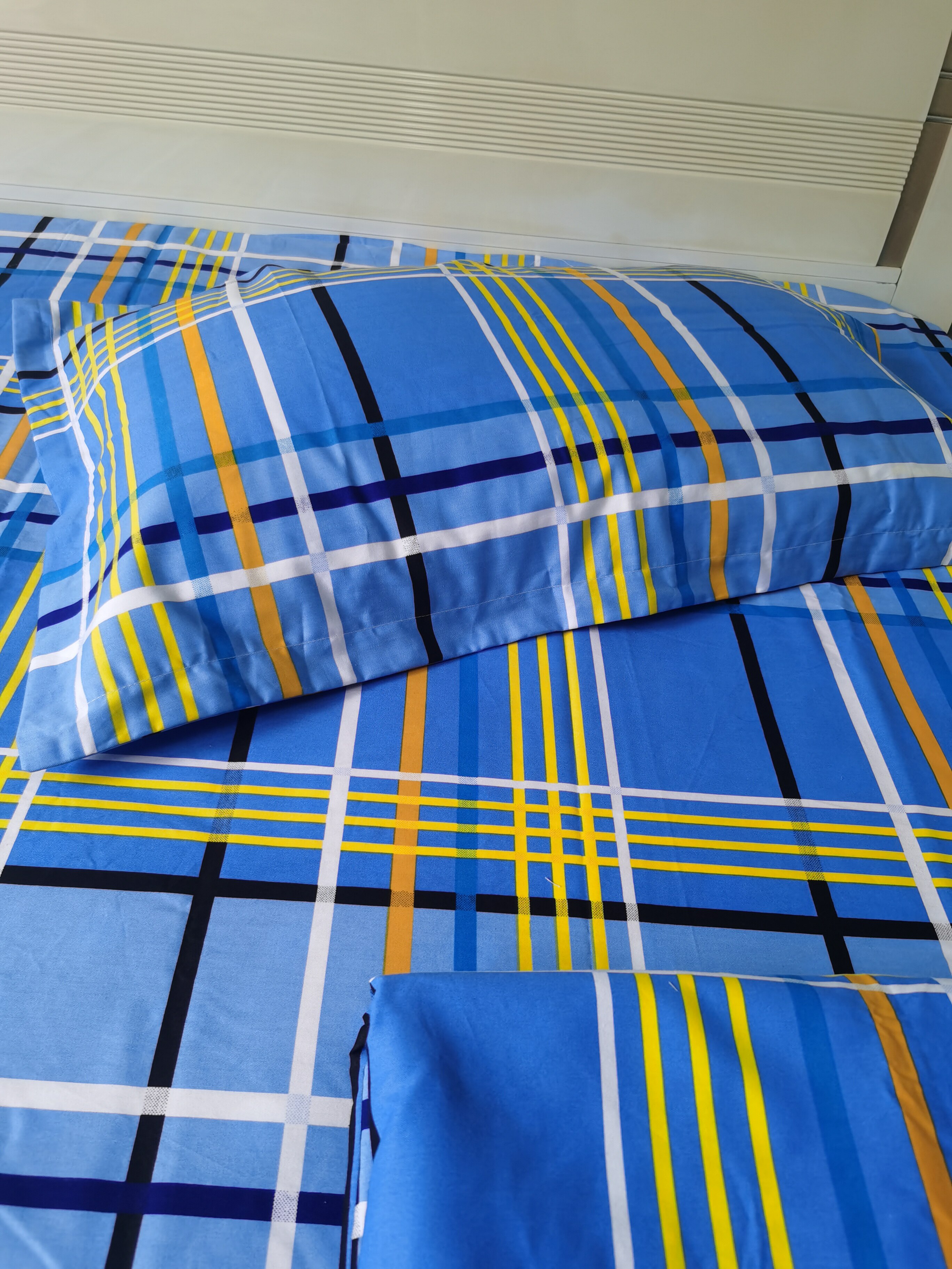 定做学校蓝色格子加厚纯棉斜纹床单被套蓝格床单