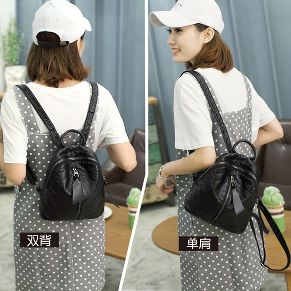 双肩包女士潮2021新款韩版pu时尚百搭软皮休闲迷你旅行小背包包