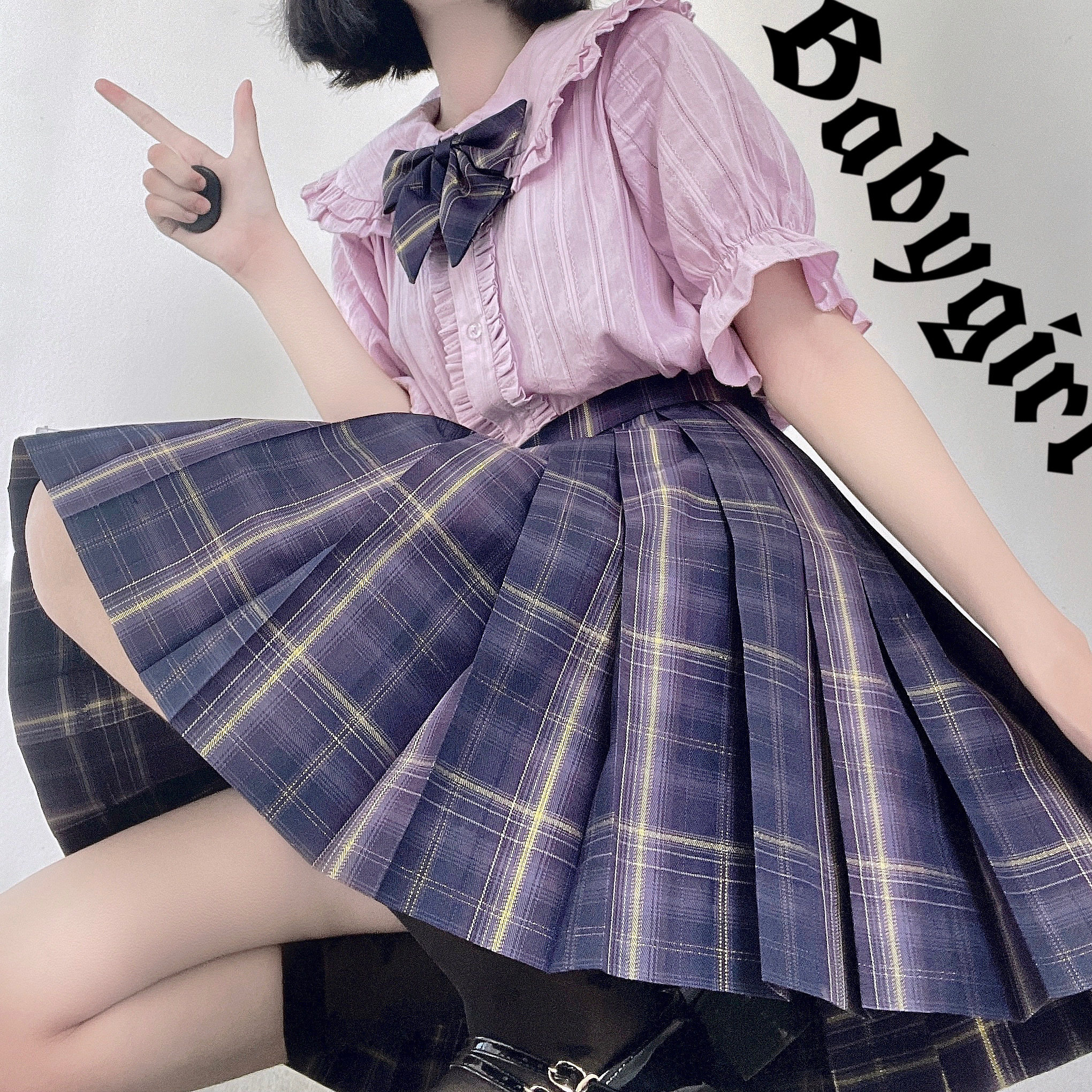 现货大码紫格金线制服jk原创5批序章摘星半身裙