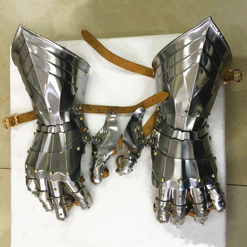 亮面不锈钢真人可穿欧洲中世纪哥特护手盔甲头盔高端金属cos道具