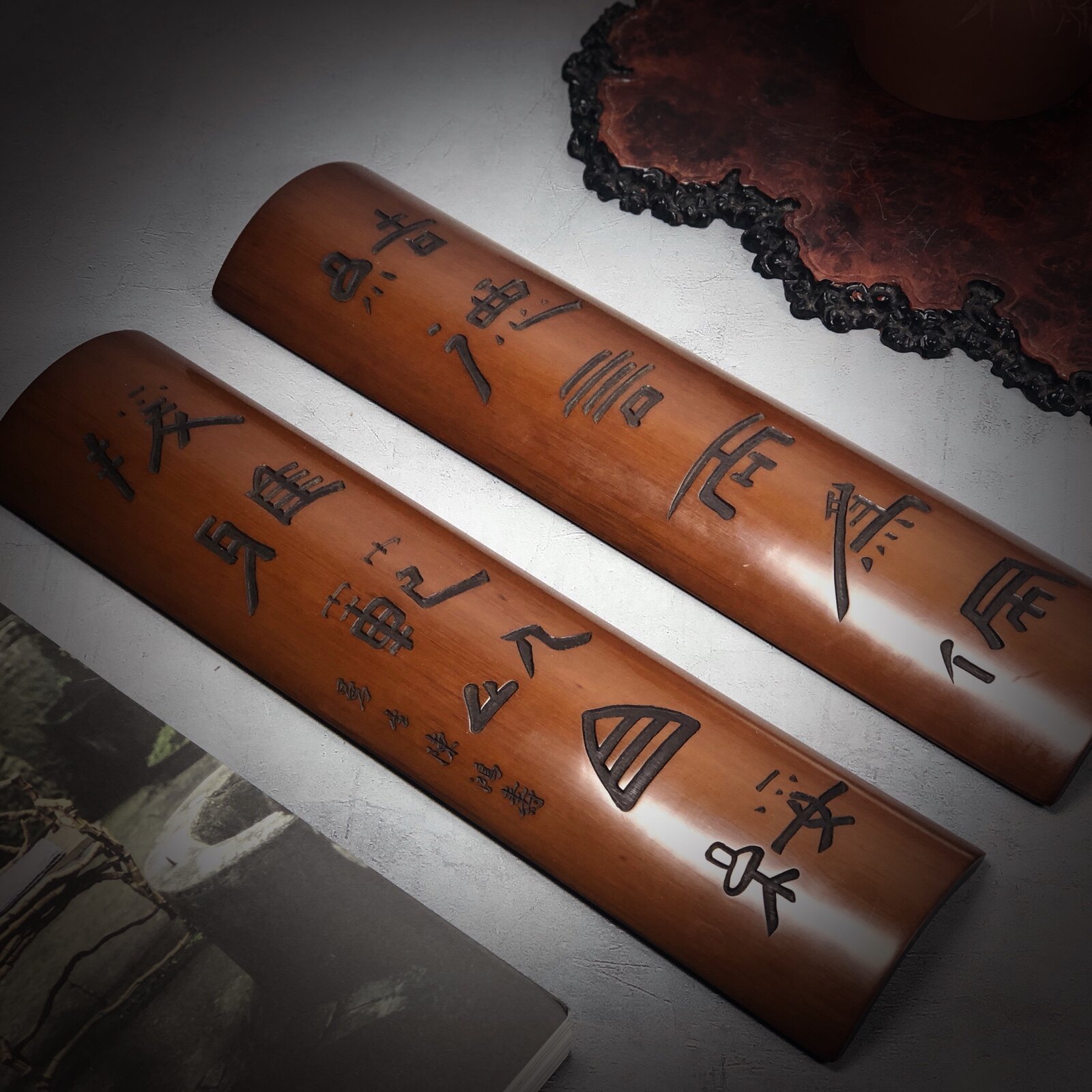 园冶志竹刻老煤竹茶则手工雕刻湘妃云妃竹子茶道配件文人书房