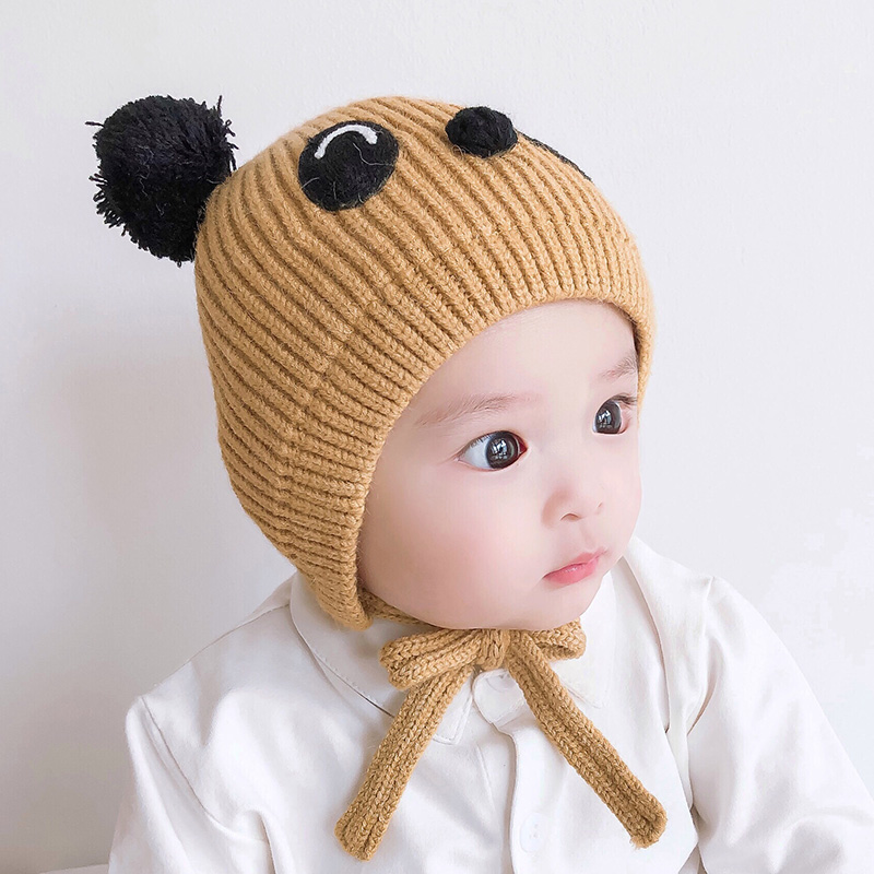 帽子婴儿秋冬婴幼儿保暖毛线针织宝宝可爱可爱熊帽子