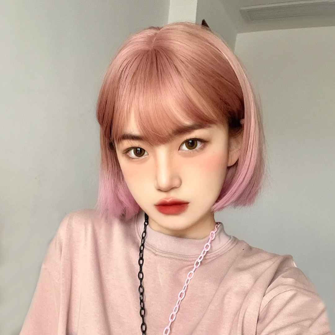 假发bobo自然少女jk头日学生短发减龄粉色整顶假发