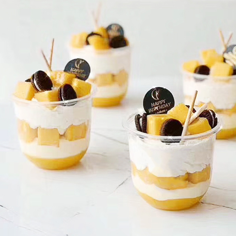 网红胖胖水果奶油蛋糕奶茶茶饮料仙草塑料一次性塑杯