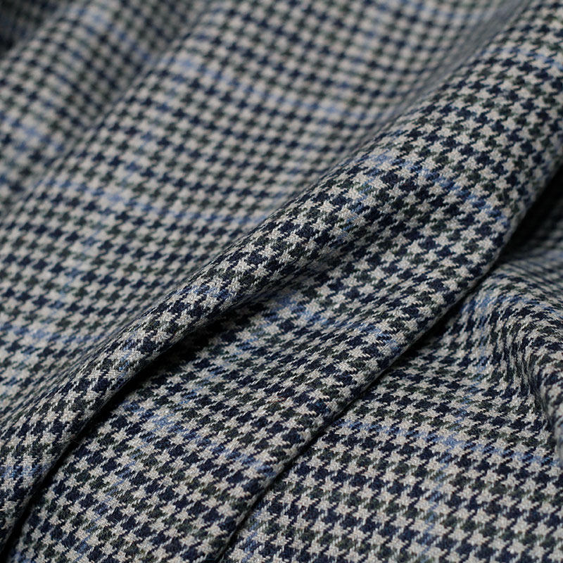 七彩之韵日本蓝灰色织威尔士格纹精纺羊毛布料女装海绵垫