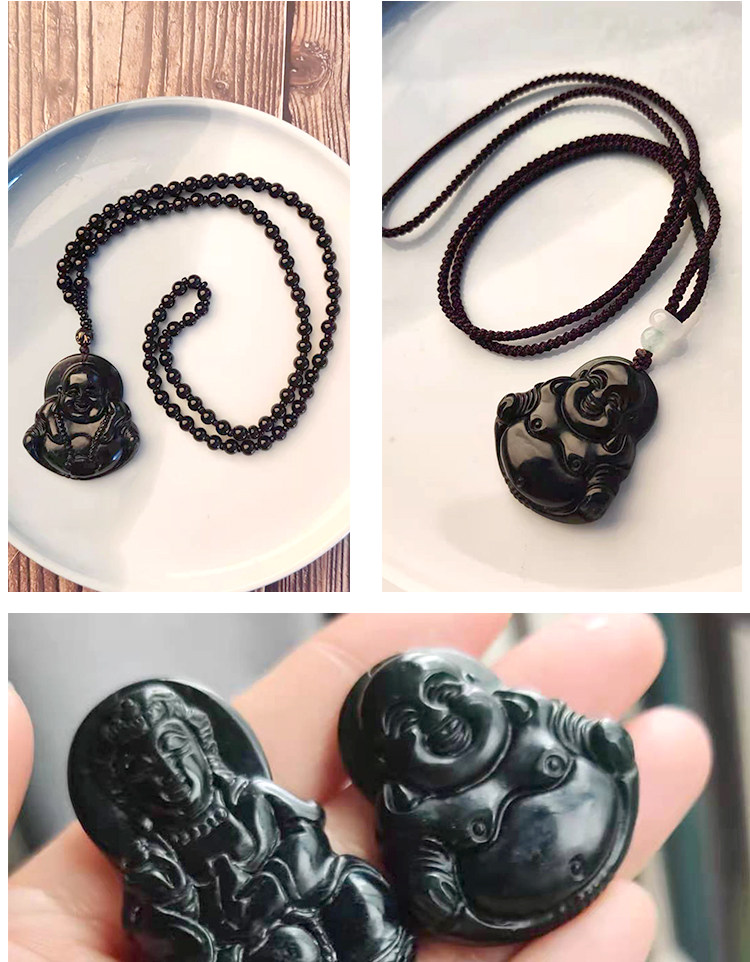 蓝田墨玉吊坠小款观音弥勒带挂天然药王颈饰