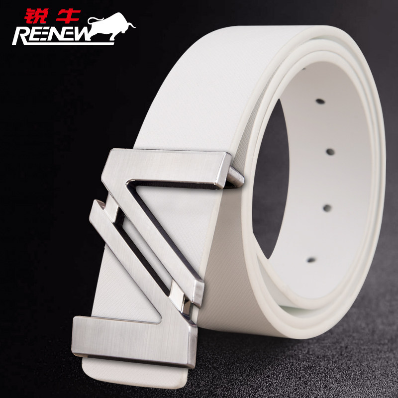皮带锐牛青少年男内穿式真皮百搭韩版白色腰带腰带