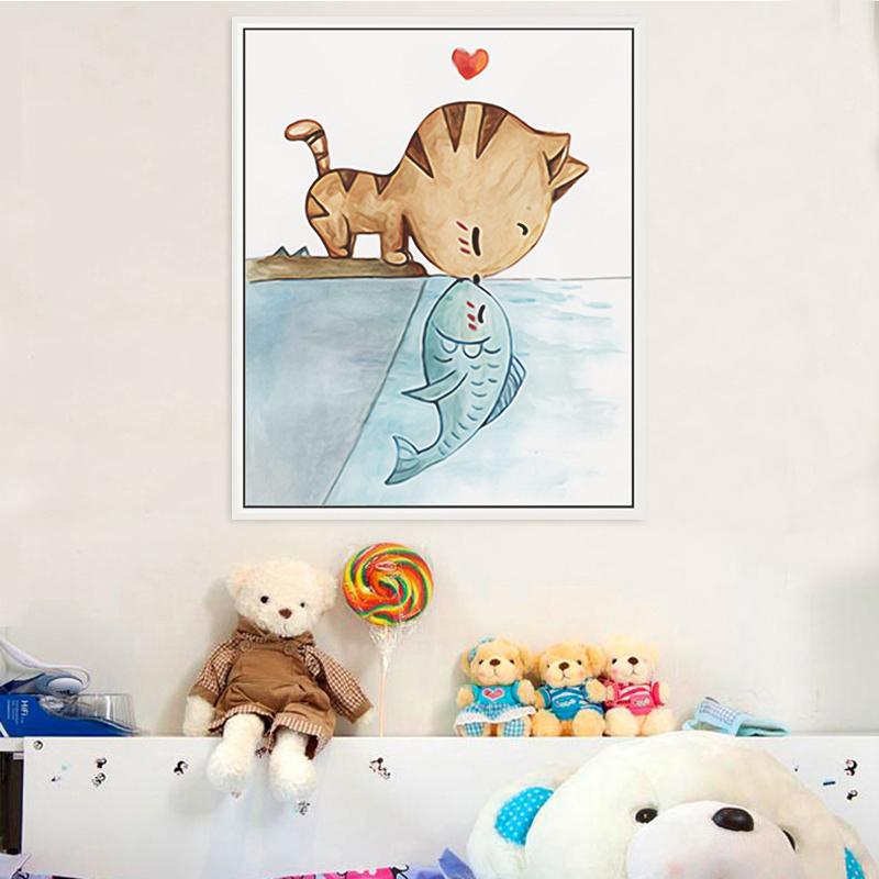 新款5d钻石画满钻猫吻鱼卡通动漫十字绣现代卧室小幅点钻石绣手工