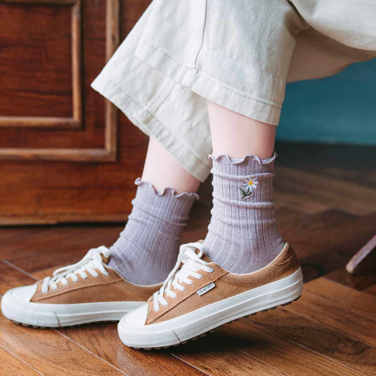 生网花边袜子ins可爱日系韩国春秋运动袜