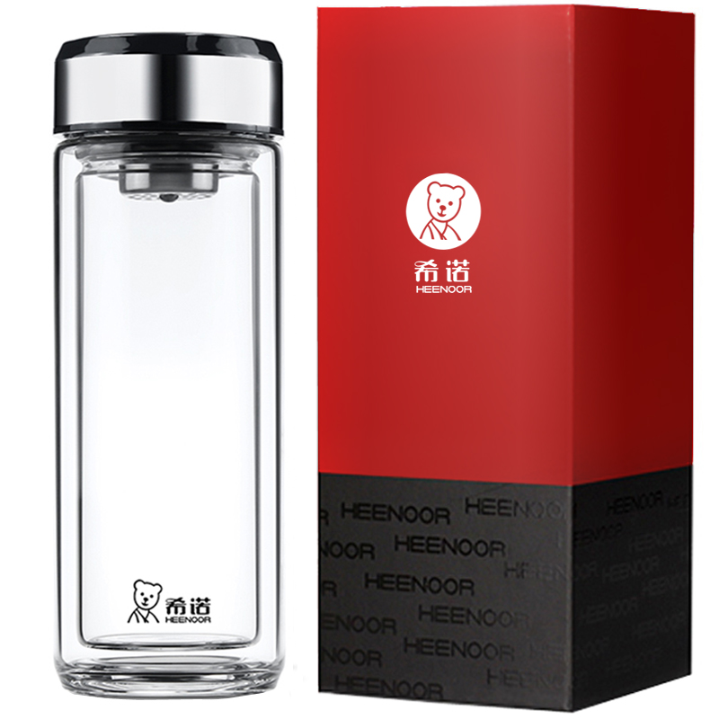 希诺玻璃杯双层隔热茶水杯子加厚耐热创意便携玻璃杯
