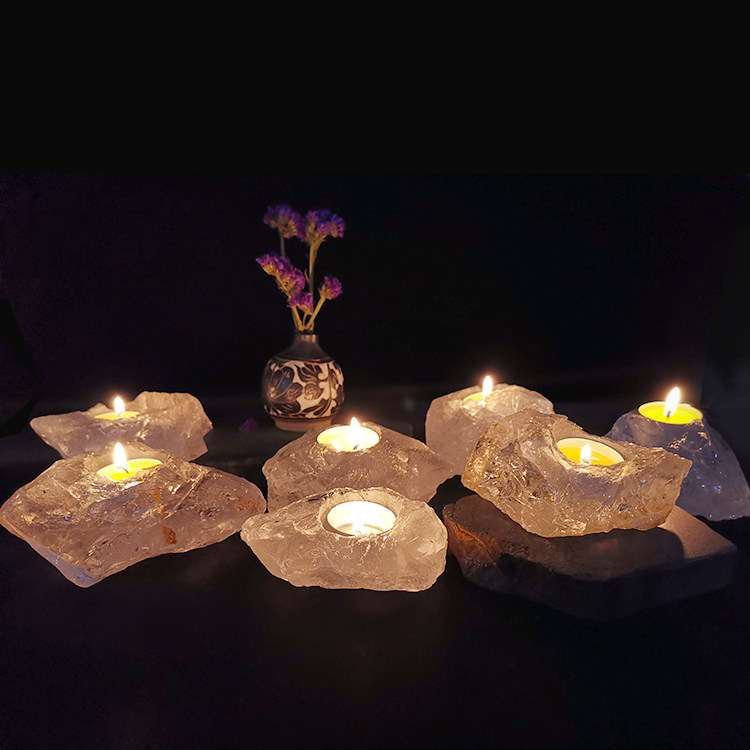 摆件天然水晶原石烛台香插能量水晶疗愈净化空间烛台
