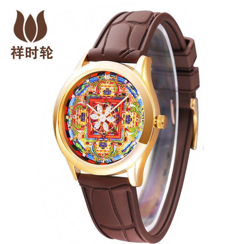 祥时轮坛城概念创意腕表男女防水石英观音佛表国产腕表