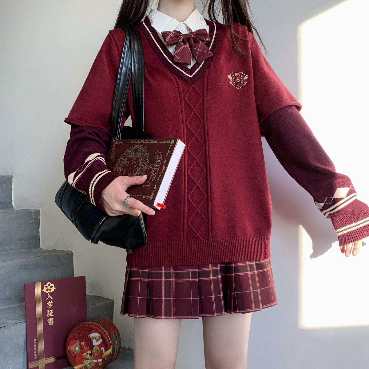 正版两件颜沐限定春节制服jk原创红色毛衣毛针织衫