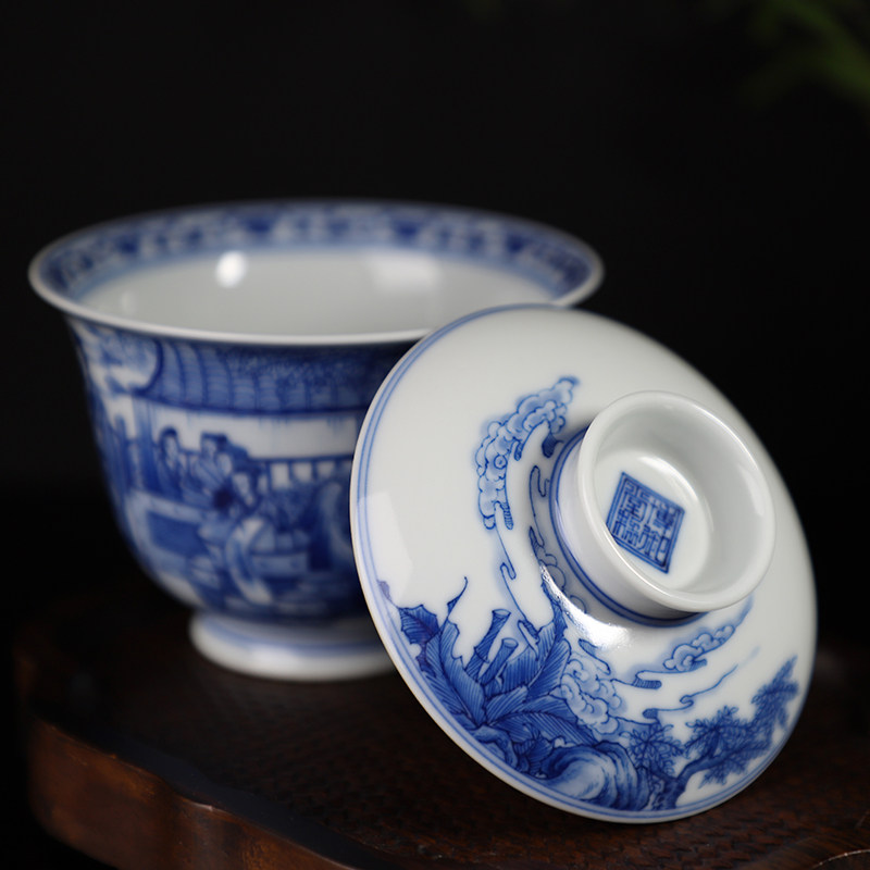 询价景德镇博御堂窑主绘青花十二金钗限量盖碗盖碗