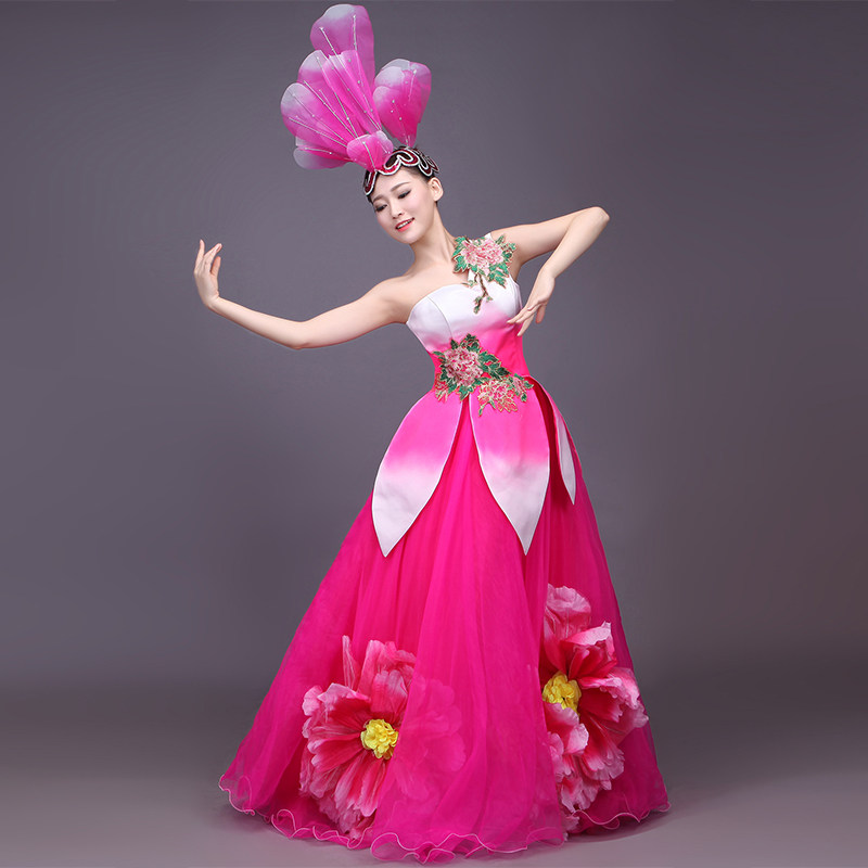 开场舞大摆裙2019新款现代舞蹈演出服牡丹绣花民族中国风大气长裙
