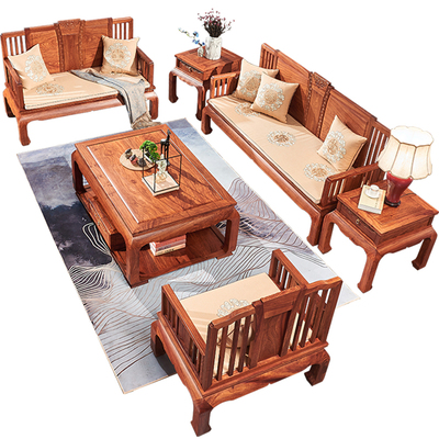 刺猬紫檀金玉沙发组合花梨木全实木整装雕花客厅新中式红木家具