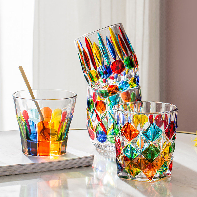 意大利水晶手绘玻璃杯ins杯子女高颜值冰川创意玻璃杯