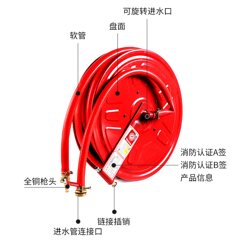 消防水带软管卷盘消火栓20米25米自救器材水枪消防水带
